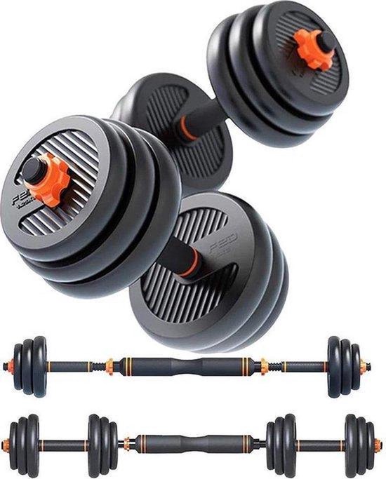 FEIERDUN Halteres ajustáveis, conjunto de peso livre de 9 kg com conector,  conjunto de halteres 4 em 1 usado como haltere, kettlebells, suporte  push-up, exercícios de fitness para academia em casa