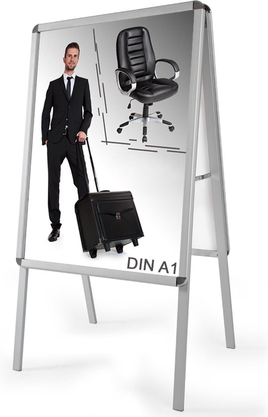 LEIYAN Vloerbordhouder met telescopische paal, aluminium posterstandaard reclamerek, bedrijf en winkel bordhouder staande poster bannerstandaard voor winkels (kleur: goud, maat: A4