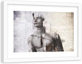 Foto in frame , Man met prikkeldraad ,120x80cm , Zwart wit , wanddecoratie