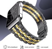 Geschikt voor Apple Watch bandje 42 / 44 / 45 mm - Series 1 2 3 4 5 6 7 SE - Smartwatch iWatch horloge band - 42mm 44mm 45mm - Fungus - RVS metaal - Zwart goud - Fijn