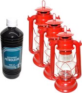 3x Red Storm Lantern lampe à huile vent lumière 30cm rouge +1 litre bouteille de pétrole purifié