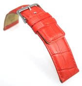 Horlogeband - Echt Leer - 22 mm - rood - krokoprint - gestikt