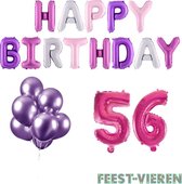 56 jaar Verjaardag Versiering Ballon Pakket Pastel & Roze