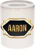 Aaron naam cadeau spaarpot met gouden embleem - kado verjaardag/ vaderdag/ pensioen/ geslaagd/ bedankt