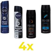 Nivea & Axe deo set van 4 - Nivea Black&White + Protect&Care, Axe Dark Temptation + Alaska