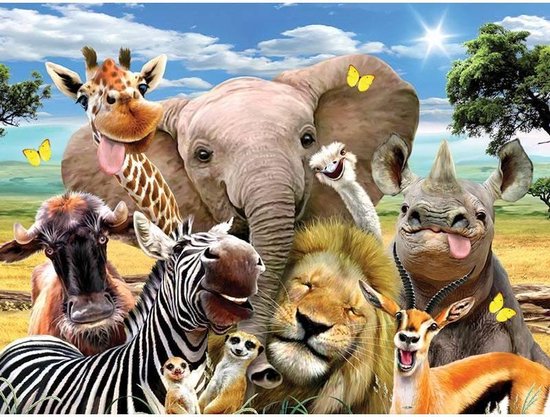 Metalen Wandbord Afrikaanse Dieren Selfie - 20 x 30 cm