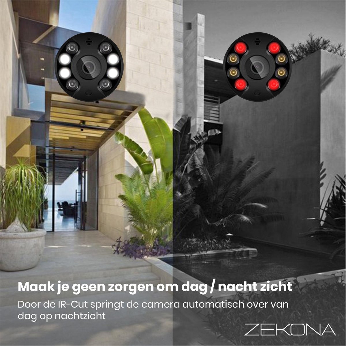 Afbeelding 3 van Zekona 20C Wit - Full HD Beveiligingscamera - IP Camera Beveiliging - Outdoor Beveiliging - Bewakingscamera voor Binnen & Buiten - Buiten Camera met Nachtzicht - Indoor Camera met Meeluister Functie - WiFi 4x Digitale Zoom + 32 GB SD Kaart