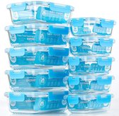 Set van 10 glazen voedselopslagcontainers voor keuken, huishouden (10 dozen en 10 deksels) - geschikt voor magnetron, vriezer en vaatwasser - Blauw
