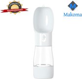 Makoma Honden Fles met aansluitbare Voerbak - Wit - 2 in 1 - Drinkfles - Water en voer fles - Dierenfles - Honden, katten en alle andere dieren vrienden