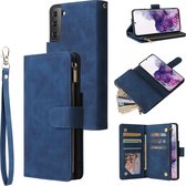 Luxe Telefoonhoesje voor Samsung Galaxy S21 | Hoogwaardig Leren Bookcase | Lederen Wallet Case | Luxe Uitstraling | Pasjeshouder 6 pasjes | Portemonnee | Rits | Blauw