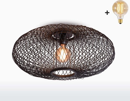 Plafondlamp - CANGO - Bamboe - Zwart - Met LED-lamp