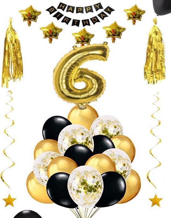 6 jaar verjaardag feest pakket Versiering Ballonnen voor feest 6 jaar. Ballonnen slingers sterren opblaasbaar cijfer 6.