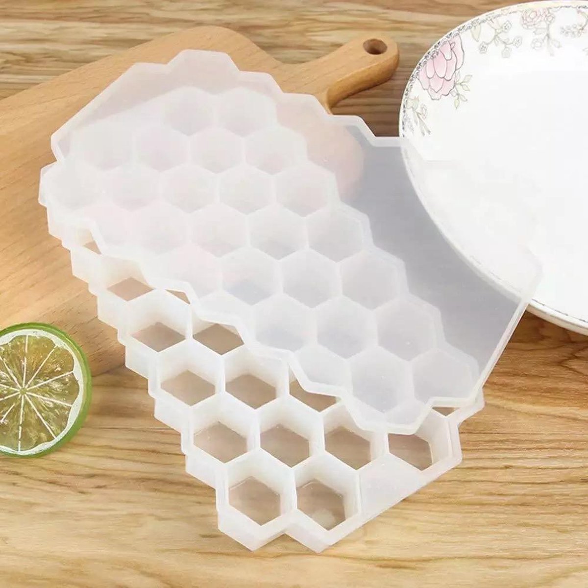 Tigrie Honeycomb Siliconen IJsblokjesvorm Met Deksel | ijsblokjesmakers | Voor 37 ijsblokjes[Transparant]]