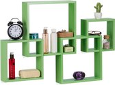 Relaxdays wandplank 4er set - boekenplank - wandboard - MDF - zwevend - hout - wandbox - groen