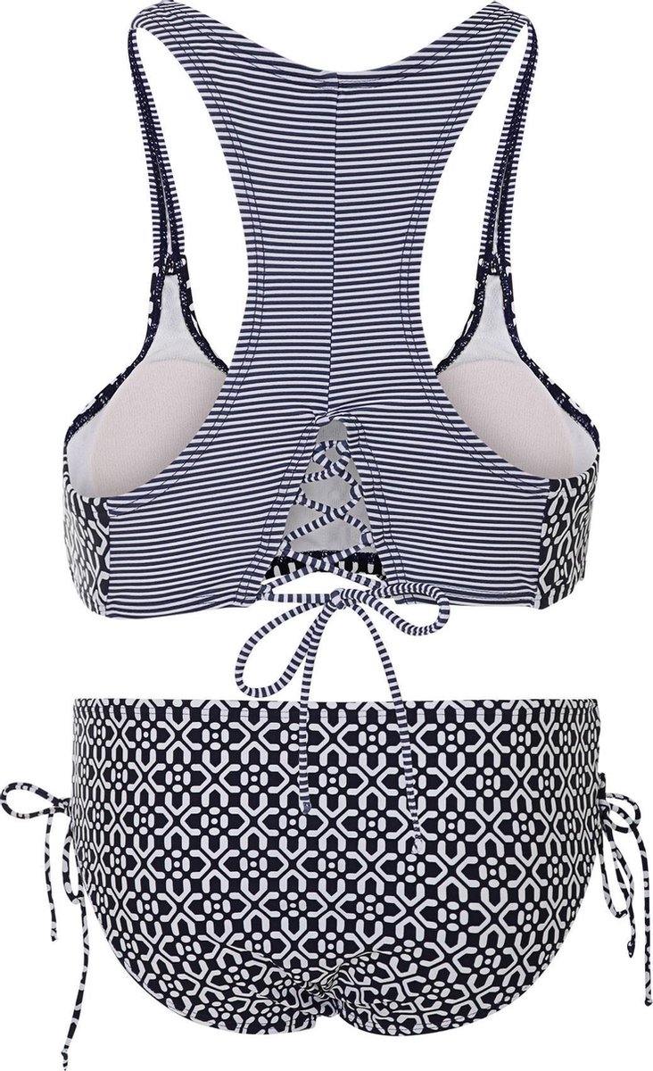 Dames bikini met sluiting een strik detail Donkerblauw bloemen XS