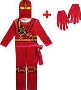 Premium NinjaGo Kostuum & Masker - Ninja Verkleedkleding - Verkleedpak - Kinderen - Kinderkostuum - Rood - Maat 104/110