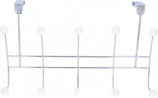 1x Zilver/witte deur kapstokken met 5 haken 48 cm – Zeller – Woonaccessoires – Kleding/jassen ophangen – Handdoeken ophangen – Deur kapstokken
