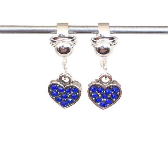 Boucles d'oreilles Clip Enfants - Clips oreilles - Coeurs Glitter - Blauw - Pendentifs - MNQ bijoux