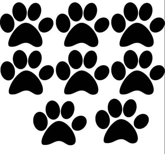 Hondenpootje / hondenpootjes - zwart - autostickers - 8 stuks – 4 cm x 5 cm – hondenpoot - hondensticker