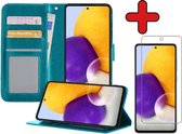 Samsung A72 Hoesje Book Case Met Screenprotector - Samsung Galaxy A72 Hoesje Wallet Case Portemonnee Hoes Cover - Turquoise