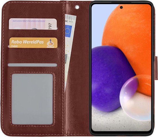 Étui pour Samsung A72 Book Case avec 2x protecteurs d'écran - Étui portefeuille Samsung Galaxy A72 - Étui Samsung A72 avec 2x protecteurs d'écran - Marron