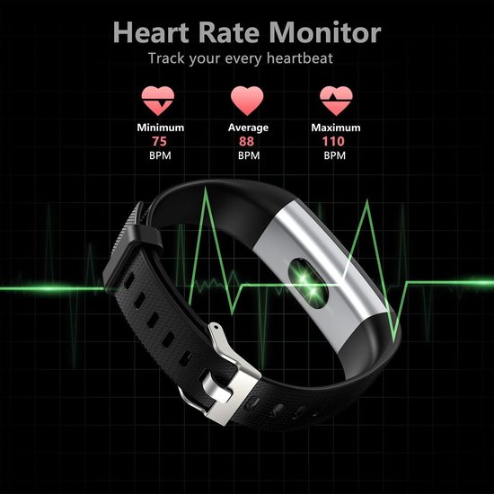 Yenovi - Activity Tracker Met Stappenteller En Hartslagmeter - Smartwatch Voor Dames en Heren - Zwart