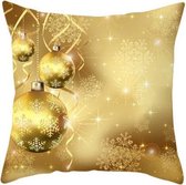 Kerstkussenhoes goud/geel met drie kerstballen