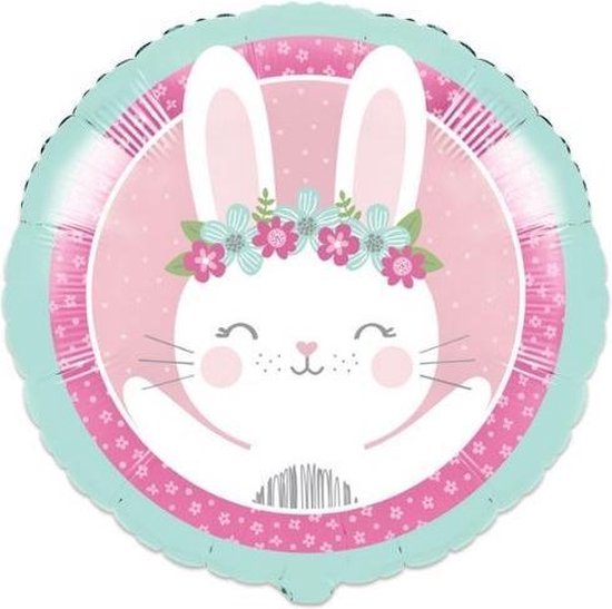 Witbaard Ballon Birthday Bunny Meisjes 46 Cm Folie Roze/wit