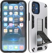 Stand Shockproof Telefoonhoesje - Magnetic Stand Hard Case - Grip Stand Back Cover - Backcover Hoesje voor iPhone 12 Mini - Zilver