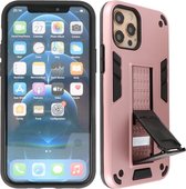 Stand Shockproof Telefoonhoesje - Magnetic Stand Hard Case - Grip Stand Back Cover - Backcover Hoesje voor iPhone 12 - iPhone 12 Pro - Roze