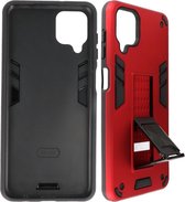 Stand Shockproof Telefoonhoesje - Magnetic Stand Hard Case - Grip Stand Back Cover - Backcover Hoesje voor Samsung Galaxy A12 - Rood