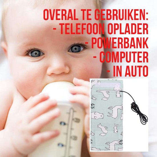 Allernieuwste 2 STUKS USB Baby Fles Warmer model Blauwe Dieren - Heater - Reisaccessoire - Draagbaar - Klittenband - Kleur van Allernieuwste — afbeelding 3