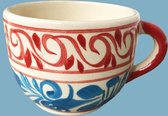 Bekers, kleurrijke, handgemaakte cappuccino mokken uit Mexico, ø 10cm, duokleur, rood- turquoise