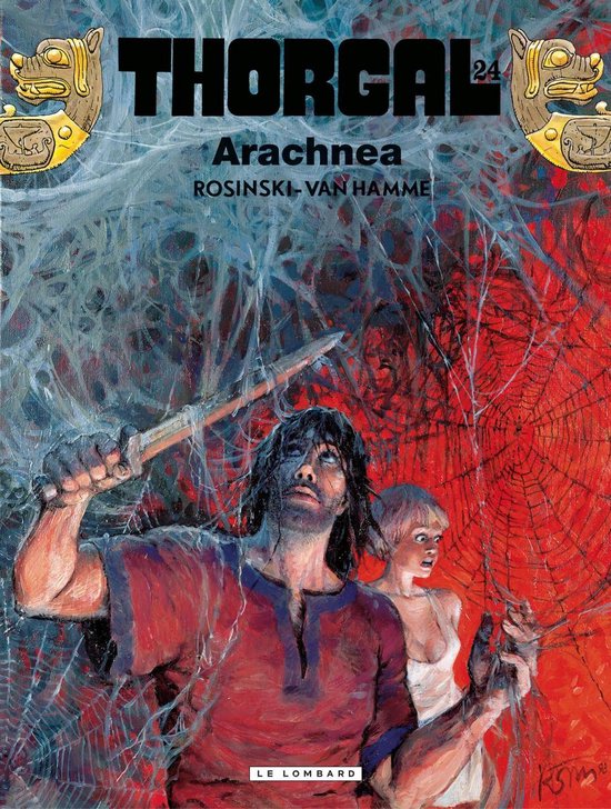 Thorgal 24 - Arachnea: Man met mes en vrouw in spinnenweb.
