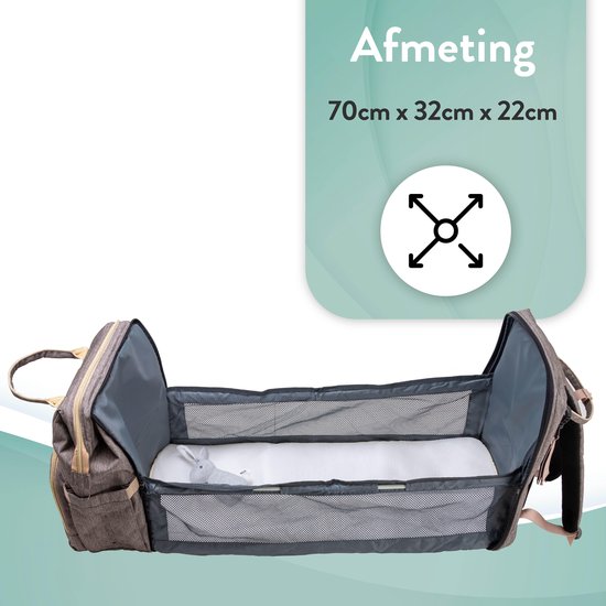 Luiertas rugzak - Monx Luiertas verzorgingstas met uitklapbaar babybedje - Overzichtelijke luierrugzak extra buggy en kinderwagen haken inclusief geïsoleerde flessenhouder - Grijs van Monx — afbeelding 2