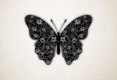 Wanddecoratie - Vlinder bloemen - S - 45x60cm - Zwart - muurdecoratie - Line Art