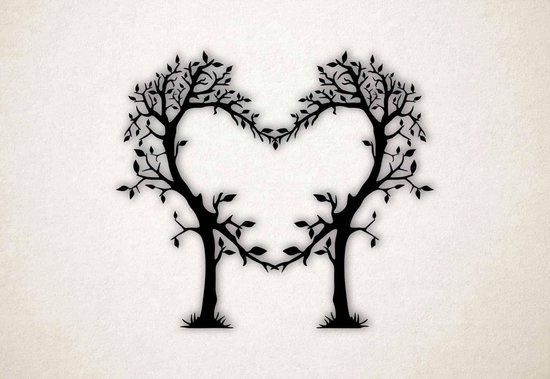 Wanddecoratie - Bomen in vorm van hart liefde - L - 75x86cm - Zwart - muurdecoratie - Line Art