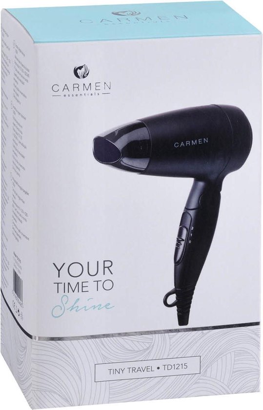 Carmen Tiny Travel TD1215 - Compacte reisföhn - 1200 watt - Dual voltage - Zwart