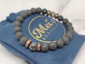 Mei's | Everest The Stones armband | mannen armband / kralenarmband / mannen sieraad | Edelsteen / lavasteen / zwarte glitter steen / hout | polsmaat 16,5 cm /bruin / grijs / zwart