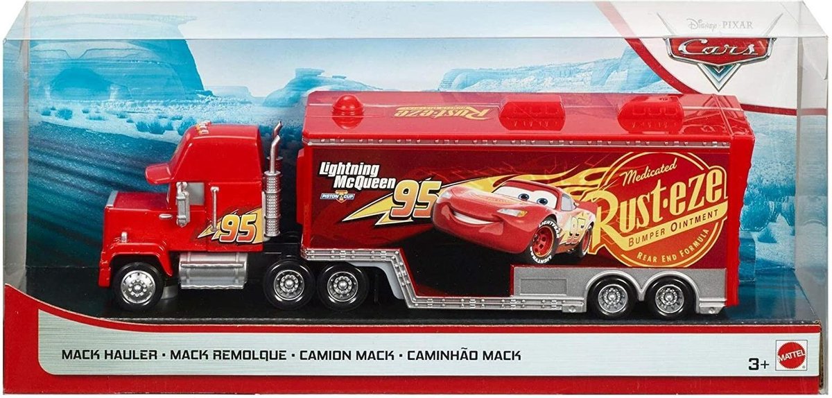 Disney Cars racing truck Mack team Lightning McQueen vervoerder -vrachtwagen 25 cm