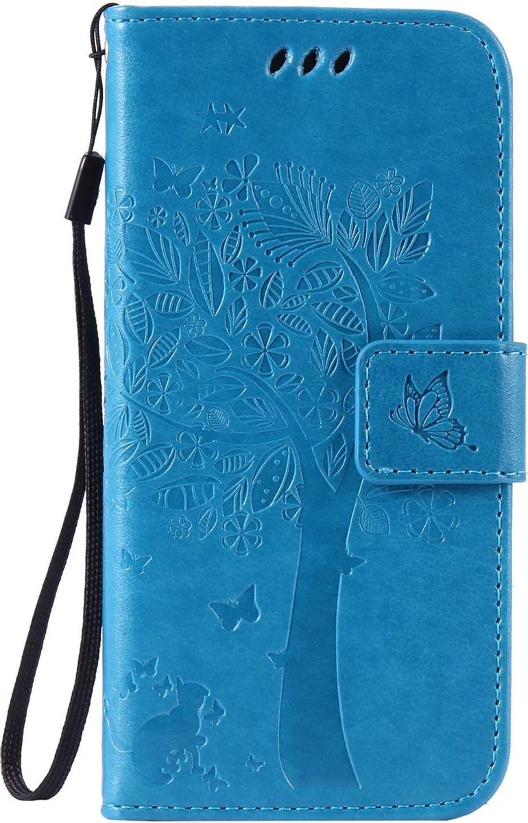 Geschikt voor Apple iPhone 7 - 8 Bookcase - Blauw - Bloemen - Portemonnee Hoesje