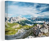 Canvas Schilderij Alpen - Rotsen - Gras - 30x20 cm - Wanddecoratie