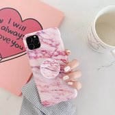 iPhone 11 Hoesje Roze Marmer + Popsocket