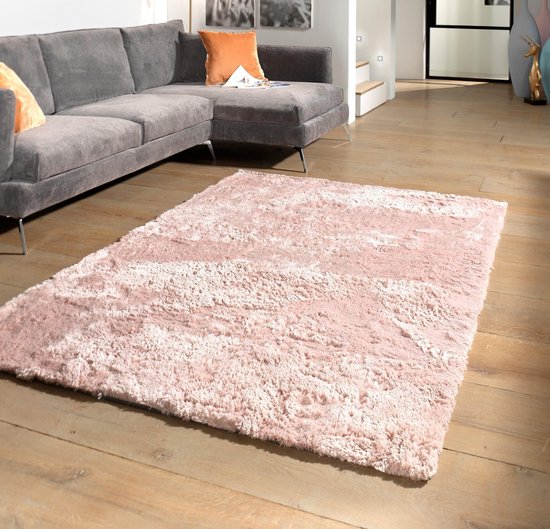 Flycarpets Curacao Shaggy Velours Vloerkleed - 240x340 cm - Roze - Hoogpolig