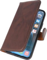 iPhone 12 Mini - Leder BookCase Hoesje - WalletCase Telefoonhoesje - Mocca