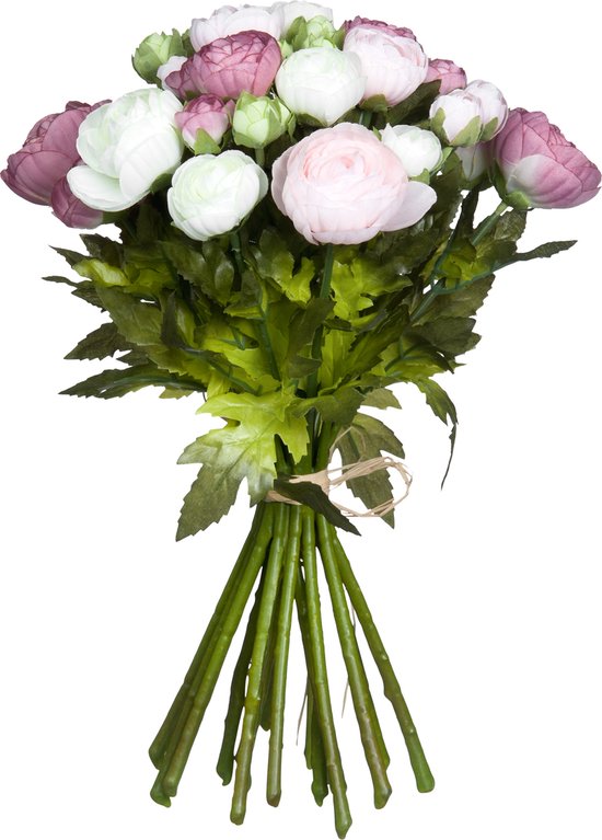 Fleurs artificielles Bouquet de Renoncules Rose-Blanc - H 30cm - Décorations Mica