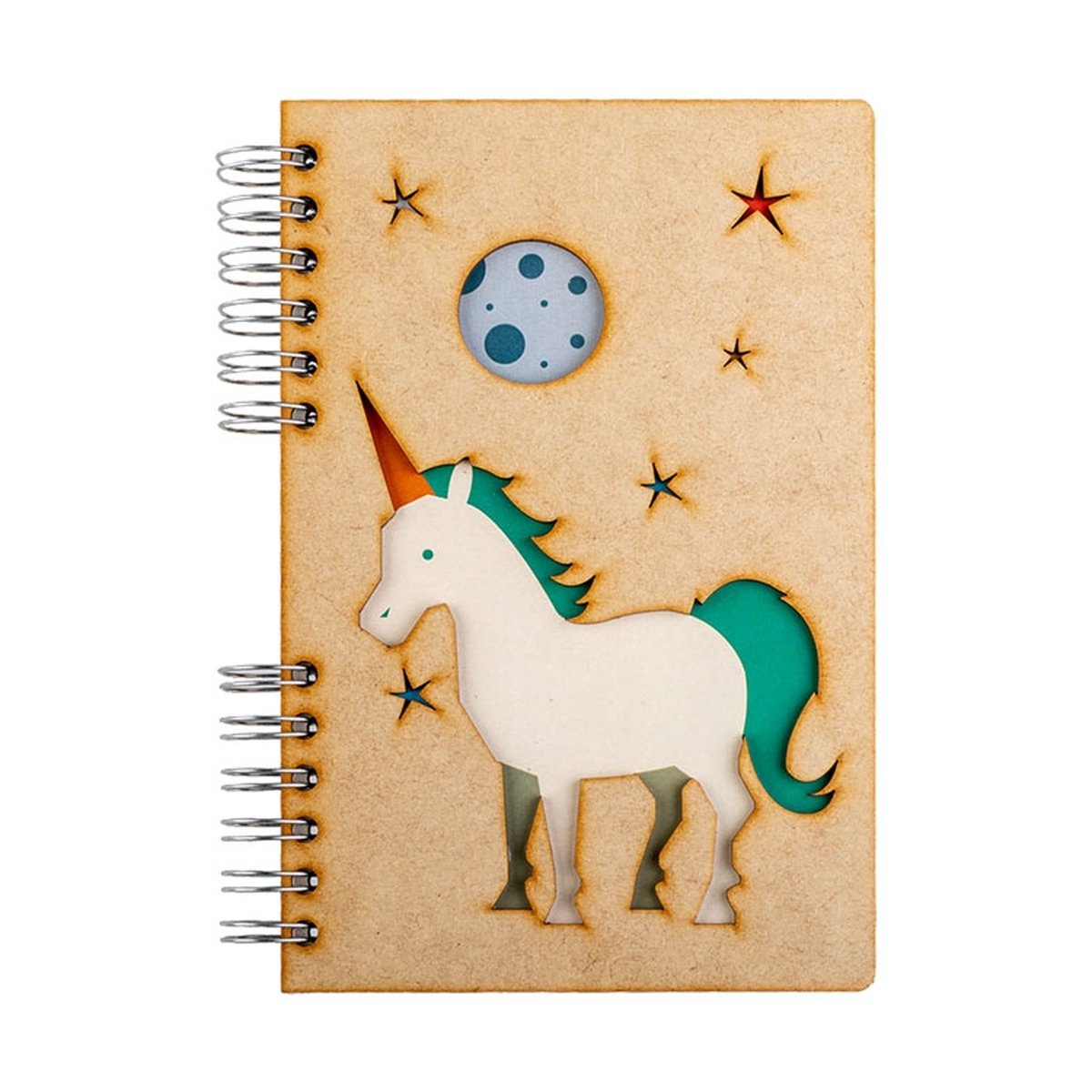 KOMONI - Duurzaam houten Notitieboek - Dagboek - Gerecycled papier - Navulbaar - A5 - Gelinieerd - Unicorn
