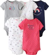 Hii You - Romper set van 5 stuks - Meisje -  Boxpak - Maat 74/80 -Romper korte mouwen - Romper met enveloppehals