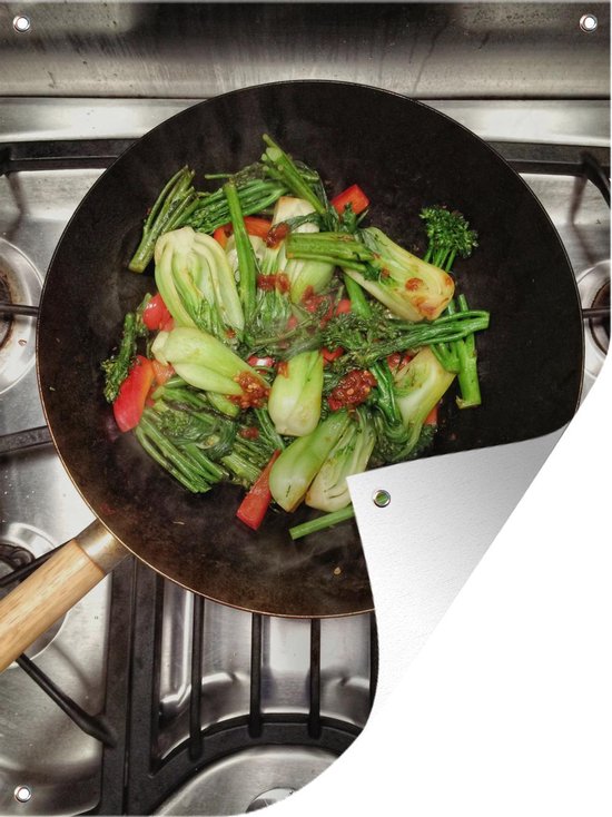 Faire cuire les légumes au wok sur le poêle affiche de jardin 120x160 cm -  Toile de... | bol.com