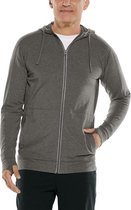 Coolibar - UV-werende full zip hoodie voor heren - LumaLeo Zip-Up - Houtskool - maat XL
